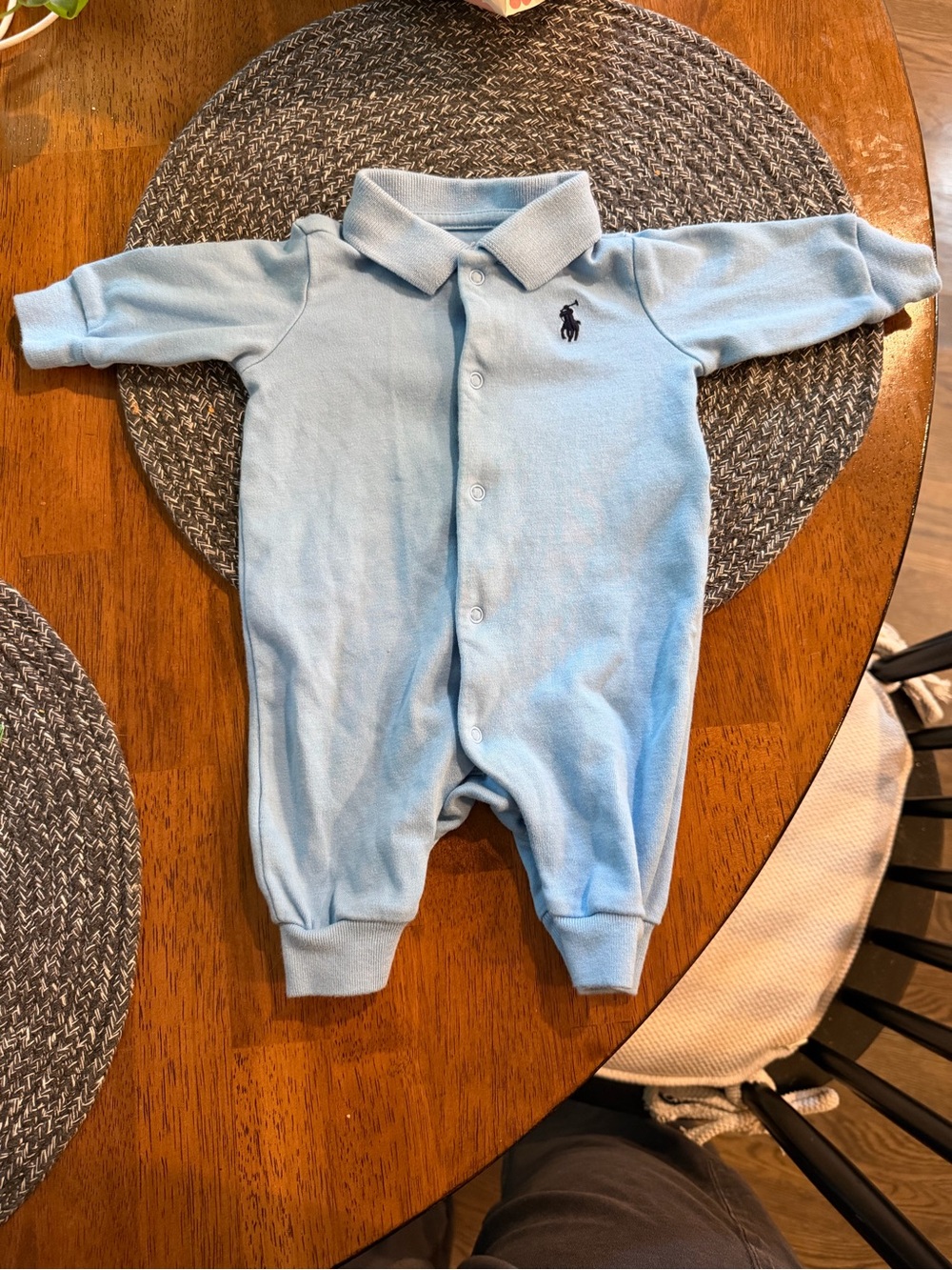 Ralph Lauren Light Blue Polo Cotton Baby Footie